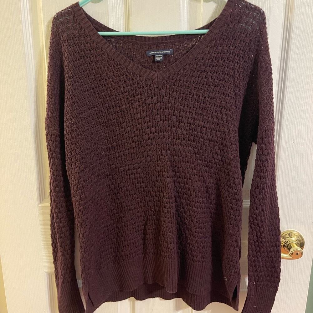 American Eagle V-neck Knit Purple Sweater